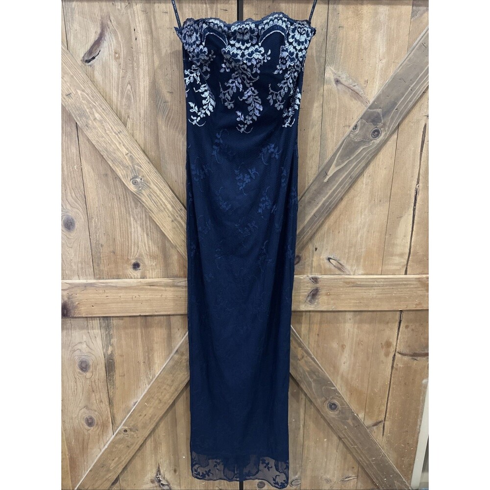 Jessica McClintock Gunne Sax  Millennium 2000 Y2K Blue Lace Strapless Dress Sz 3